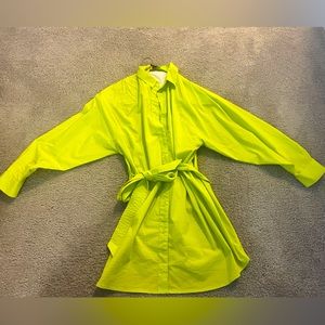 Bright Neon Green Express Mini Shirt Dress, size M